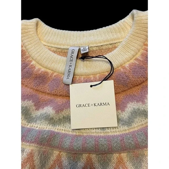 NWT Grace+Karma Love Yourself Knit Sweater Women's Cream 1X - Picture 3 of 11